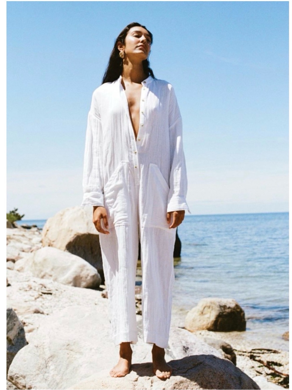 Mara Hoffman White Button-Front Boiler Jumpsuit